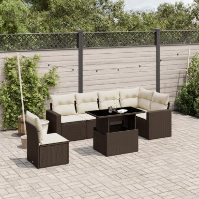 Set canapele de grădină cu perne, 7 piese, maro, poliratan GartenMobel Dekor