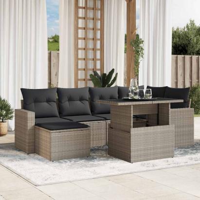 Set canapele de grădină cu perne, 7piese gri deschis poliratan GartenMobel Dekor