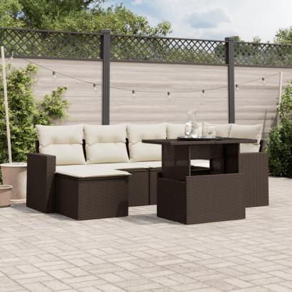 Set canapele de grădină cu perne, 7 piese, maro, poliratan GartenMobel Dekor