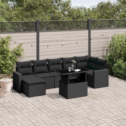 Set mobilier de grădină cu perne, 8 piese, negru, poliratan GartenMobel Dekor