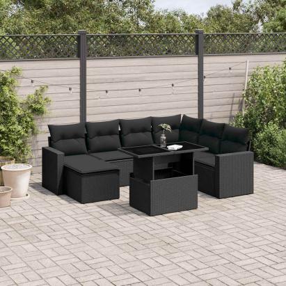 Set mobilier de grădină cu perne, 8 piese, negru, poliratan GartenMobel Dekor