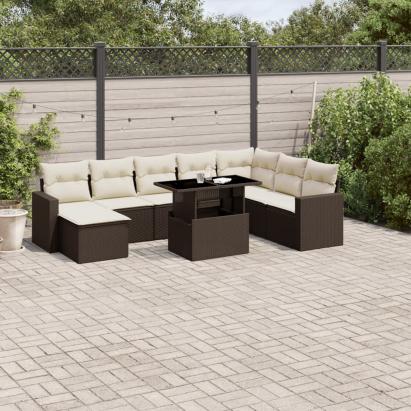 Set canapele de grădină cu perne, 9 piese, maro, poliratan GartenMobel Dekor