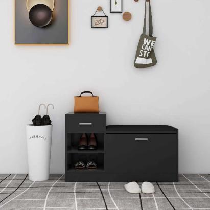 Bancă pantofar negru extralucios, 94,5x31x57 cm, lemn prelucrat GartenMobel Dekor