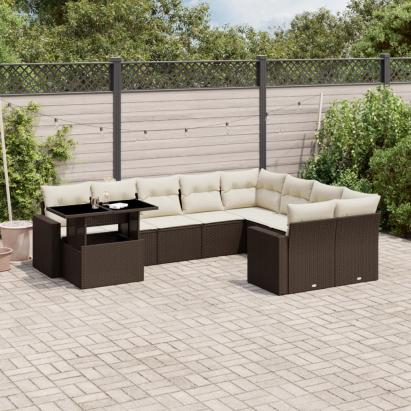 Set canapele de grădină cu perne, 10 piese, maro, poliratan GartenMobel Dekor