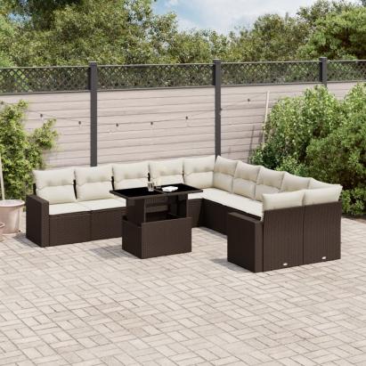 Set canapele de grădină cu perne, 11 piese, maro, poliratan GartenMobel Dekor