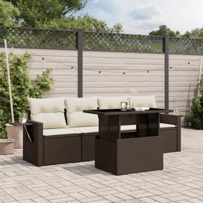 Set canapele de grădină cu perne, 5 piese, maro, poliratan GartenMobel Dekor
