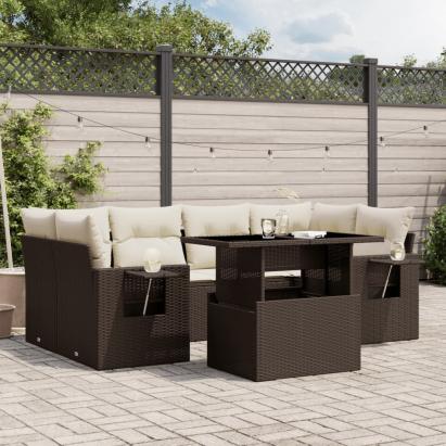 Set canapele de grădină cu perne, 7 piese, maro, poliratan GartenMobel Dekor