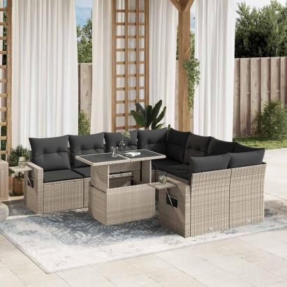 Set canapele de grădină cu perne, 9 piese gri deschis poliratan GartenMobel Dekor
