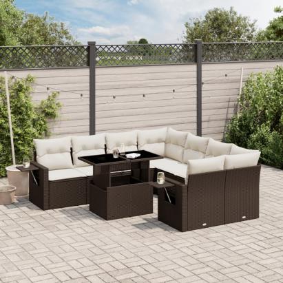 Set canapele de grădină cu perne, 9 piese, maro, poliratan GartenMobel Dekor