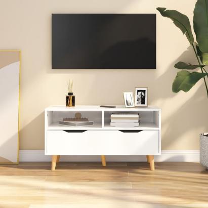 Comodă TV, alb extralucios, 90x40x48,5 cm, lemn prelucrat GartenMobel Dekor