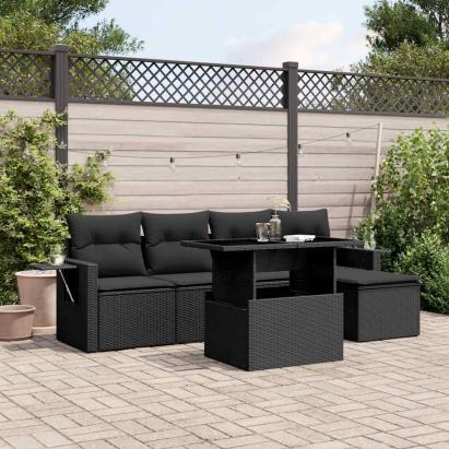 Set mobilier de grădină cu perne, 6 piese, negru, poliratan GartenMobel Dekor