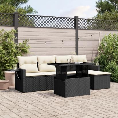 Set mobilier de grădină cu perne, 6 piese, negru, poliratan GartenMobel Dekor