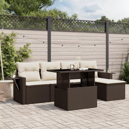 Set canapele de grădină cu perne, 6 piese, maro, poliratan GartenMobel Dekor