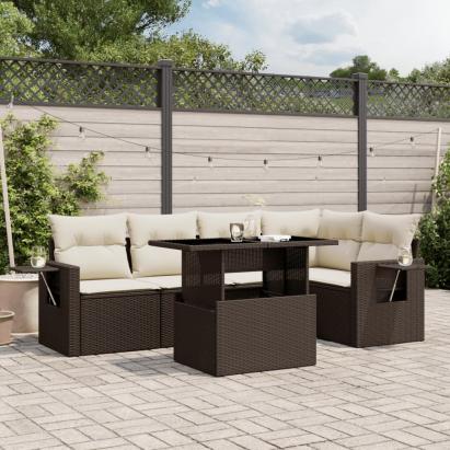 Set canapele de grădină cu perne, 6 piese, maro, poliratan GartenMobel Dekor