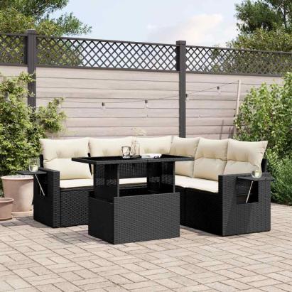 Set mobilier de grădină cu perne, 6 piese, negru, poliratan GartenMobel Dekor