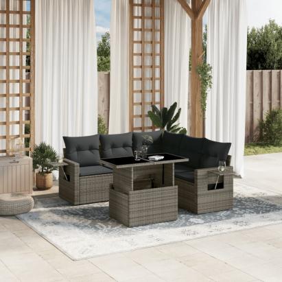 Set mobilier grădină cu perne, 6 piese, gri, poliratan GartenMobel Dekor