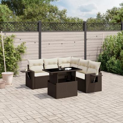 Set canapele de grădină cu perne, 6 piese, maro, poliratan GartenMobel Dekor