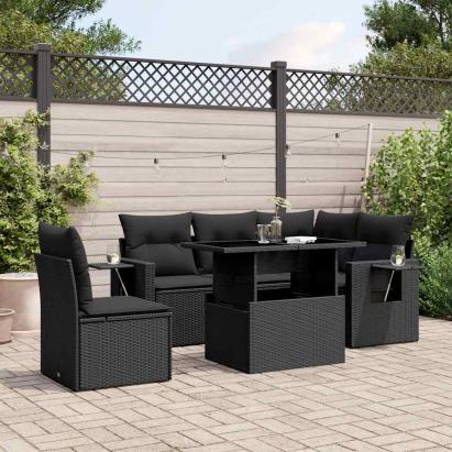 Set mobilier de grădină cu perne, 6 piese, negru, poliratan GartenMobel Dekor