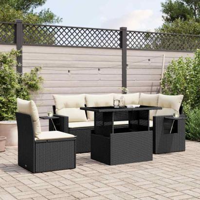 Set mobilier de grădină cu perne, 6 piese, negru, poliratan GartenMobel Dekor