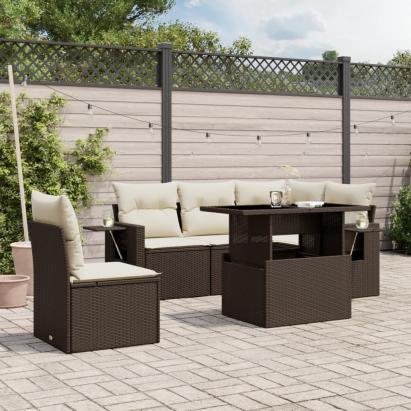 Set canapele de grădină cu perne, 6 piese, maro, poliratan GartenMobel Dekor