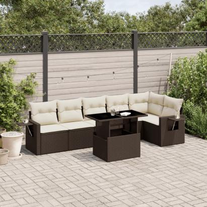 Set canapele de grădină cu perne, 7 piese, maro, poliratan GartenMobel Dekor