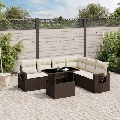 Set canapele de grădină cu perne, 7 piese, maro, poliratan GartenMobel Dekor