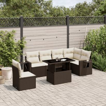 Set canapele de grădină cu perne, 7 piese, maro, poliratan GartenMobel Dekor