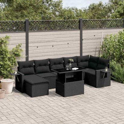 Set mobilier de grădină cu perne, 8 piese, negru, poliratan GartenMobel Dekor
