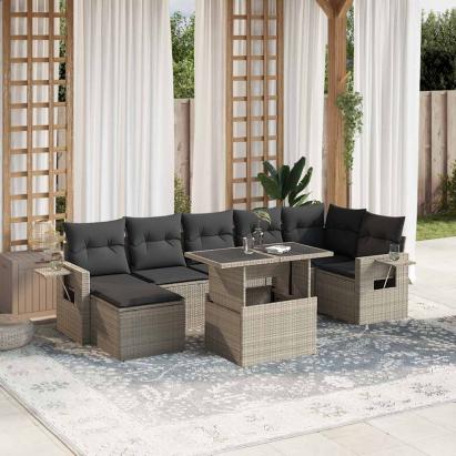 Set mobilier de grădină cu perne, 8 piese gri deschis poliratan GartenMobel Dekor