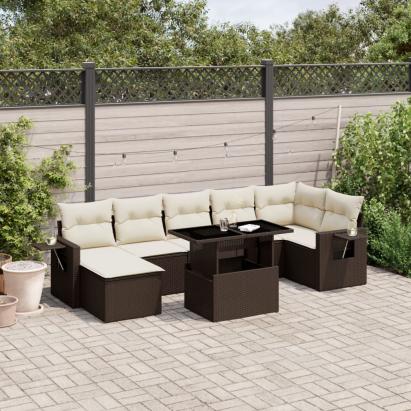 Set canapele de grădină cu perne, 8 piese, maro, poliratan GartenMobel Dekor
