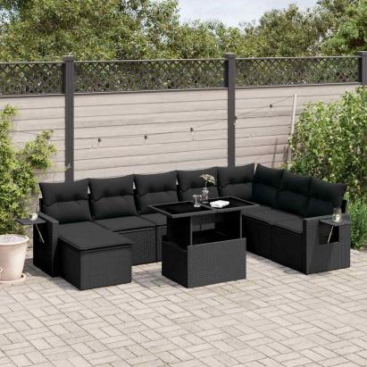 Set mobilier de grădină cu perne, 8 piese, negru, poliratan GartenMobel Dekor