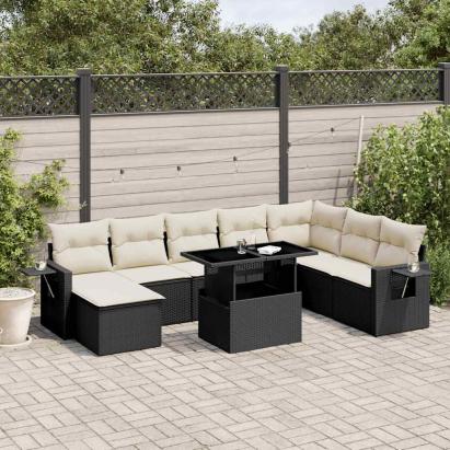 Set mobilier de grădină cu perne, 8 piese, negru, poliratan GartenMobel Dekor