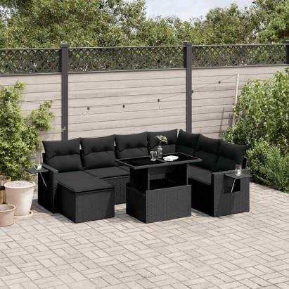 Set mobilier de grădină cu perne, 9 piese, negru, poliratan GartenMobel Dekor