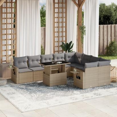 Set canapele de grădină cu perne, 10 piese, bej, poliratan GartenMobel Dekor