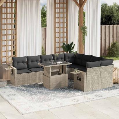 Set canapele de grădină cu perne 10 piese gri deschis poliratan GartenMobel Dekor