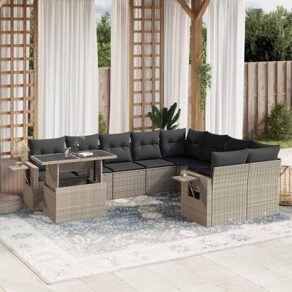 Set canapele de grădină cu perne 10 piese gri deschis poliratan GartenMobel Dekor