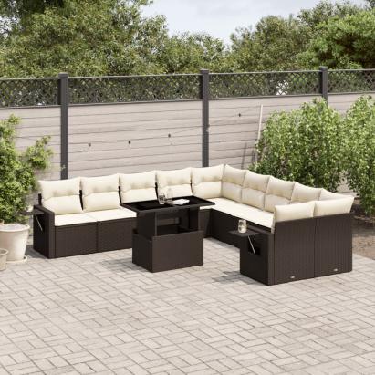 Set canapele de grădină cu perne, 11 piese, maro, poliratan GartenMobel Dekor