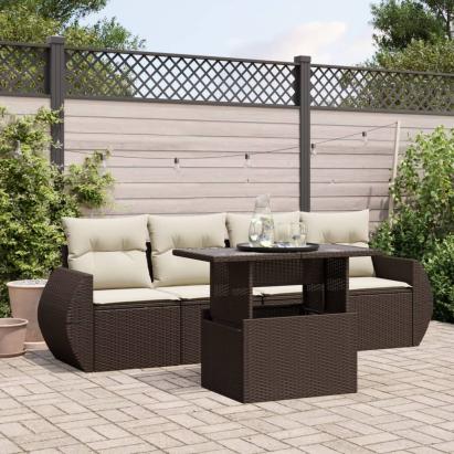 Set canapele de grădină cu perne, 5 piese, maro, poliratan GartenMobel Dekor