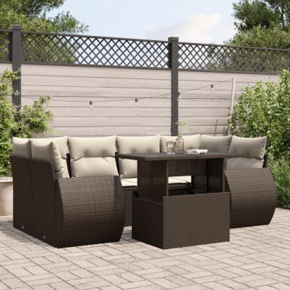 Set canapele de grădină cu perne, 7 piese, maro, poliratan GartenMobel Dekor