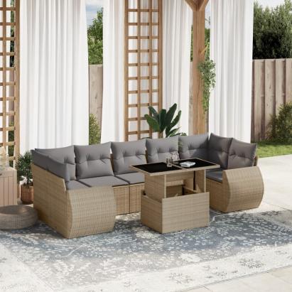 Set canapele de grădină, 8 piese, cu perne, bej, poliratan GartenMobel Dekor