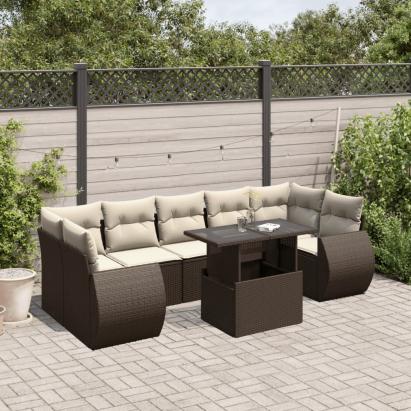 Set canapele de grădină cu perne, 8 piese, maro, poliratan GartenMobel Dekor