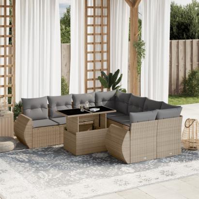 Set canapele de grădină, 9 piese, cu perne, bej, poliratan GartenMobel Dekor