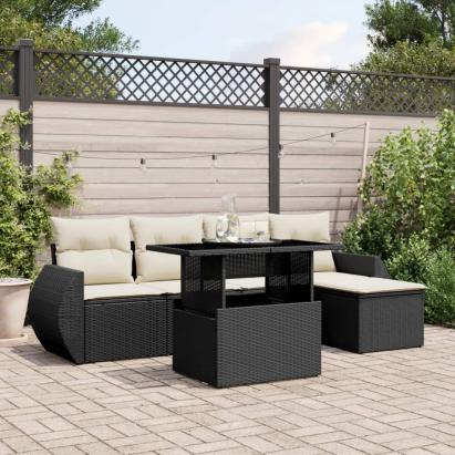 Set mobilier de grădină cu perne, 6 piese, negru, poliratan GartenMobel Dekor