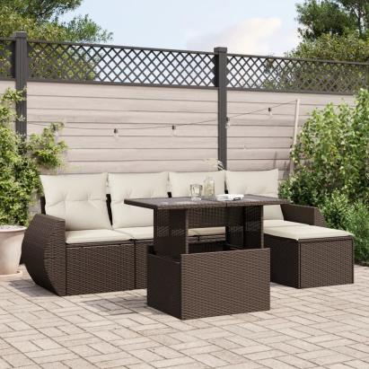 Set canapele de grădină cu perne, 6 piese, maro, poliratan GartenMobel Dekor