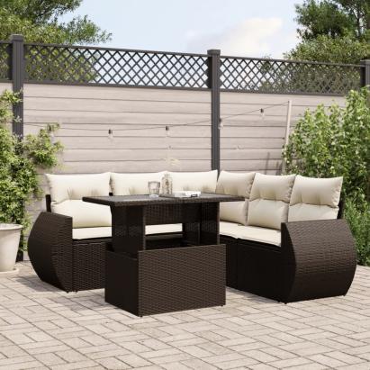 Set canapele de grădină cu perne, 6 piese, maro, poliratan GartenMobel Dekor