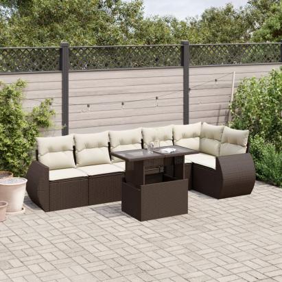 Set canapele de grădină cu perne, 7 piese, maro, poliratan GartenMobel Dekor