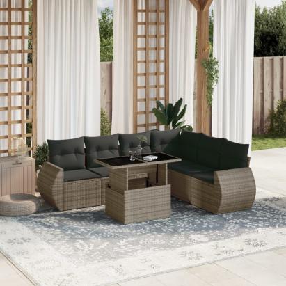 Set canapele de grădină, 7 piese, cu perne, gri, poliratan GartenMobel Dekor