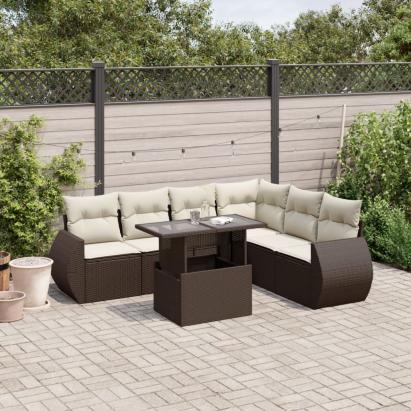 Set canapele de grădină cu perne, 7 piese, maro, poliratan GartenMobel Dekor