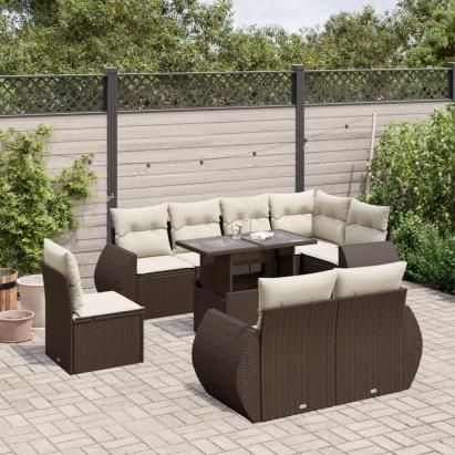 Set canapele de grădină cu perne, 9 piese, maro, poliratan GartenMobel Dekor