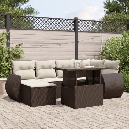 Set canapele de grădină cu perne, 7 piese, maro, poliratan GartenMobel Dekor